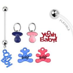Navlepiercing til Gravide - 1,6 mm Med vedhæng PTFE Rød Bamse | Piercingfabrikken.dk