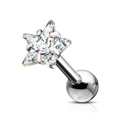 Piercing Stav med Flad Stjerne Sten - Guld - Tragus Piercing - Kirurgisk stål 316L - Ørepiercing Smykker | Piercingfabrikken.dk