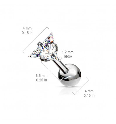 Piercingpinne med flat trekantet stein
