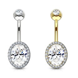 Navlepiercing med Oval Sten og Stenkant - Klar - Christina Piercing - Kirurgisk stål 316L - Navlepiercing smykker | Piercingfabrikken.dk