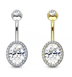 Navlepiercing med oval stein og steinkant