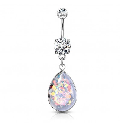 Navlepiercing med Rainbow Opalitt Stone