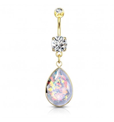 Navlepiercing med Rainbow Opalitt Stone