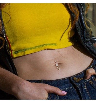 Navlepiercing med Crystal Crescent