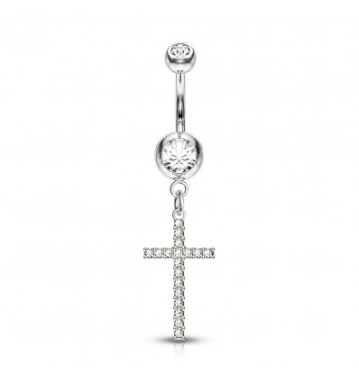 Navlepiercing med Crystal Cross