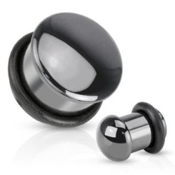 Plug i Hematite Sten med O-ring - Stretch Øreringe - Hematite Sten / Organisk - Stretching | Piercingfabrikken.dk