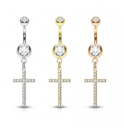 Navlepiercing med Crystal Cross