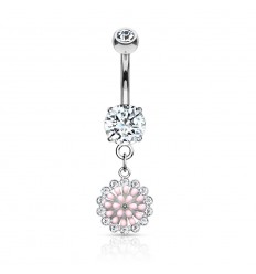 Navlepiercing med Pink Emalje Cluster Anheng