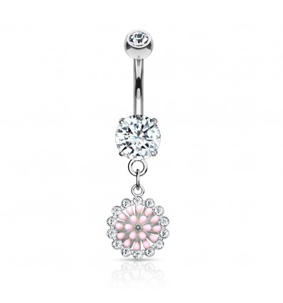 Navlepiercing med Pink Emalje Cluster Anheng