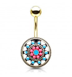 Navlepiercing med Aztec Tribal Shield