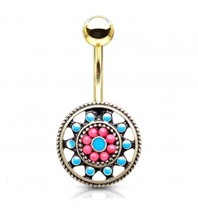 Navlepiercing med Aztec Tribal Shield