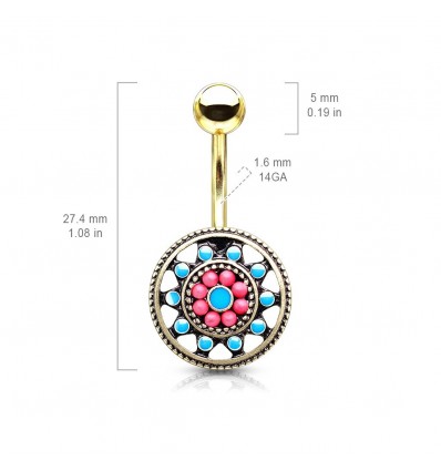Navlepiercing med Aztec Tribal Shield