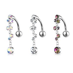 Omvendt Navlepiercing med Cascading Vedhæng - 1,6 mm 10 mm Aurora borealis Kirurgisk stål Med vedhæng | Piercingfabrikken.dk