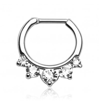 Piercing ring med 5 klare steiner