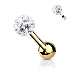 Piercing Stav i Guldfarve med Krystal Kugle - Guld - Tragus Piercing - Kirurgisk stål 316L - Ørepiercing Smykker | Piercingfabrikken.dk