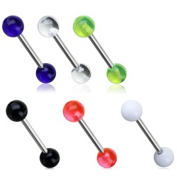 Tungepiercing i stål med gennemsigtig akryl kugle - 1,6 mm 16 mm 5 Kirurgisk stål Plastik Sort | Piercingfabrikken.dk