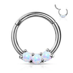 Clicker Ring med 3 Opalite Sten - Sort - Daith Piercing - Kirurgisk stål 316L - Ørepiercing Smykker | Piercingfabrikken.dk