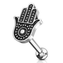 Piercing Stav med Hamsa Hånd - 1,2 mm 6 mm Kirurgisk stål Sølv | Piercingfabrikken.dk