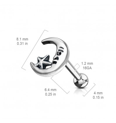 Piercing Stav med Halvmåne og Stjerne