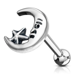 Piercing Stav med Halvmåne og Stjerne - 1,2 mm 6 mm Kirurgisk stål Sølv | Piercingfabrikken.dk