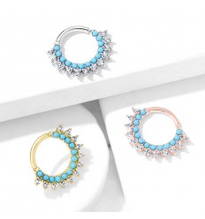 Piercingring med krystallspisser og turkis stein