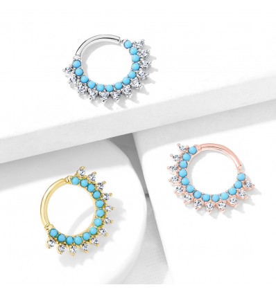 Piercingring med krystallspisser og turkis stein
