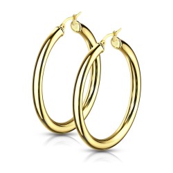 Hoops Øreringe med Bred Kant - 0,8 mm 40 mm Guld Kirurgisk stål | Piercingfabrikken.dk