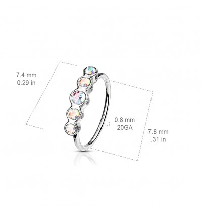 Piercing ring med 5 runde steiner