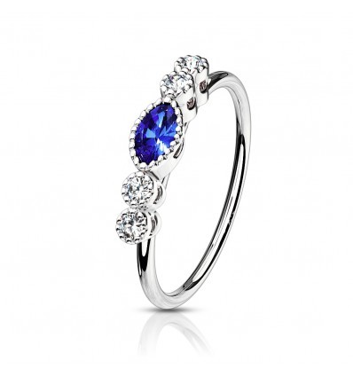 Piercing Ring med Blå Sten og 4 Klare