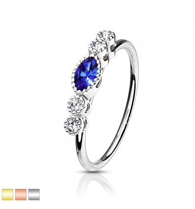 Piercing ring med blå stein og 4 klare