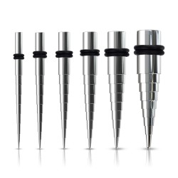 Stål Taper med Riller - 10 mm Kirurgisk stål | Piercingfabrikken.dk