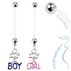 Navlepiercing med Boy & Girl - 1,6 mm 25 mm Boy PTFE | Piercingfabrikken.dk