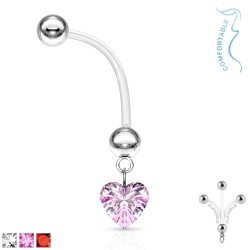 Graviditets Navlepiercing med Hjerte - 1,6 mm 25 mm PTFE rød | Piercingfabrikken.dk