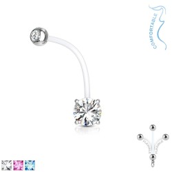 Graviditets Navlepiercing med Sten - 1,6 mm 25 mm pink PTFE | Piercingfabrikken.dk