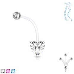 Graviditets Navlepiercing med Sten & Hjerte Sten - 1,6 mm 25 mm pink PTFE | Piercingfabrikken.dk