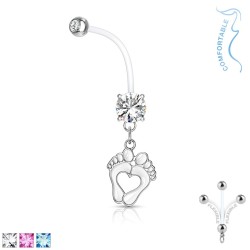 Graviditets Navlepiercing med Sten & Små Fødder - 1,6 mm 25 mm Lyseblå PTFE | Piercingfabrikken.dk