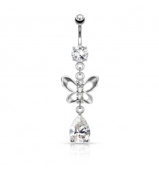 Navlepiercing med Butterfly & Drop anheng