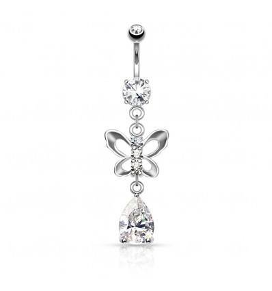 Navlepiercing med Butterfly & Drop anheng