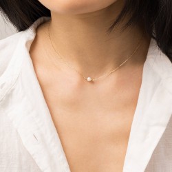 Halskæde med Perlefarvet Kugle - 2 mm 390 mm Guld Kirurgisk stål Med Perler | Piercingfabrikken.dk