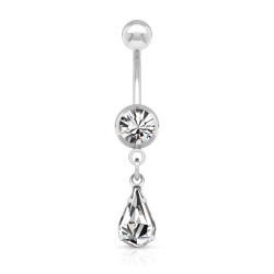 Navlepiercing med Klart Dråbe Vedhæng - 1,6 mm 10 mm Kirurgisk stål Klar Med vedhæng Sølv | Piercingfabrikken.dk