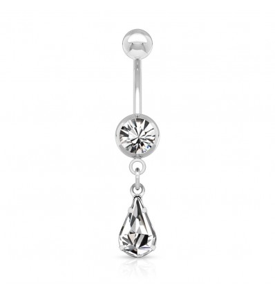 Navlepiercing med Clear Drop Pendant