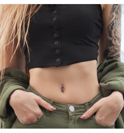 Navlepiercing med 2 Krystal Blomster