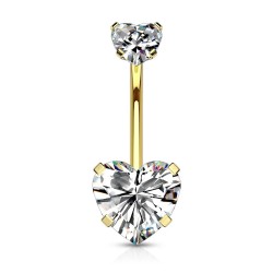 Navlepiercing med 2 Hjerte Sten - Klar - Christina Piercing - Kirurgisk stål 316L - Navlepiercing smykker | Piercingfabrikken.dk
