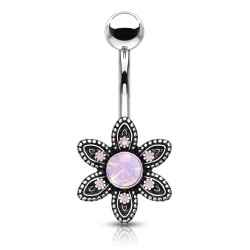 Navlepiercing med Pink Opalite Blomst - pink - Christina Piercing - Kirurgisk stål 316L - Navlepiercing smykker | Piercingfabrikken.dk