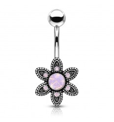Navlepiercing med rosa opalittblomst