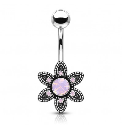 Navlepiercing med rosa opalittblomst