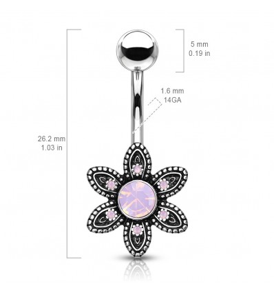Navlepiercing med rosa opalittblomst