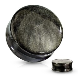 Plug i Natur Sten med Guld Glimmer - Sort - Stretch Øreringe - Sten - Stretching | Piercingfabrikken.dk