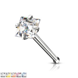 Næsestift med Firkantet Sten - 0,8 mm Guld / Klar Sten Kirurgisk stål | Piercingfabrikken.dk