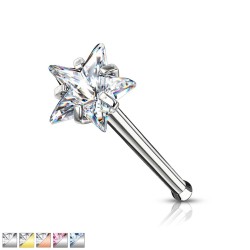 Næsestift med Stjerne Sten - 0,8 mm Guld / Klar Sten Kirurgisk stål | Piercingfabrikken.dk